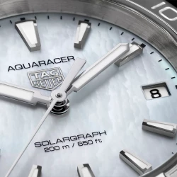 TAG Heuer Aquaracer Professional 200 Solargraph 34mm Mother-of-Pearl dial close up