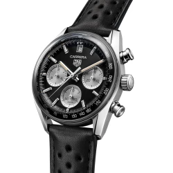 TAG Heuer Carrera Chronograph 39mm Black and Silver Dial angled view