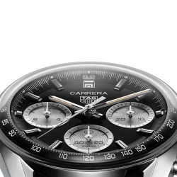 TAG Heuer Carrera Chronograph 39mm Black and Silver Dial close up