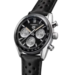 TAG Heuer Carrera Chronograph 39mm Black and steel dial angled