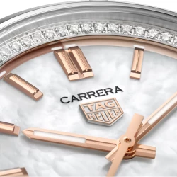 TAG Heuer Carrera Date 36mm Mother of Pearl Diamond Dial close up