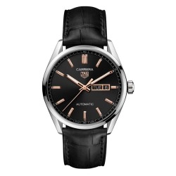 TAG Heuer Gents Automatic Carrera Black Dial Day/Date Strap Watch - 41mm - 41mm