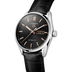 TAG Heuer Gents Automatic Carrera Black Dial Day/Date Strap Watch - 41mm