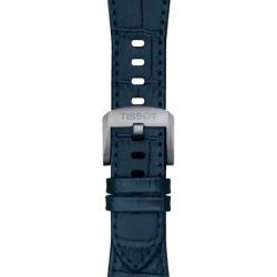 Tissot Dark Blue PRX Leather Strap clasp close up