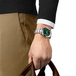 Tissot Gentleman Powermatic 80 Silicium 40mm Green Dial Watch on male models wrist
