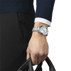 Tissot Gentleman Powermatic 80 Silicium 40mm Ice Blue Dial Watch on wrist