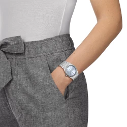 Tissot PRX 35mm Light Blue Dial Watch on models wrist