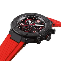 Tissot T-Race MotoGP Chronograph 2023 Limited Edition angled view of black dial and red strap