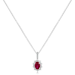 White Gold 0.56 carat Ruby and Diamond Cluster Necklace