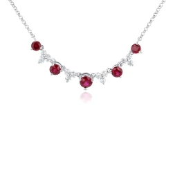 White Gold 0.63ct Ruby and Diamond Trefoils Necklace Close Up