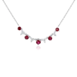 White Gold 0.63ct Ruby and Diamond Trefoils Necklace