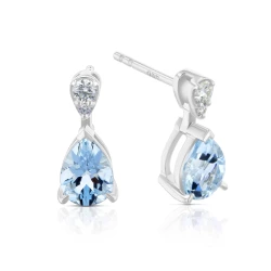 White Gold 1.24 carat Aquamarine and Diamond Earrings Angled