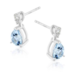 White Gold 1.24 carat Aquamarine and Diamond Earrings Side