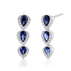 White Gold 1.26ct Sapphire and Diamond Cascade Drop Earrings angled