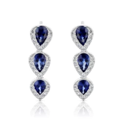 White Gold 1.26ct Sapphire and Diamond Cascade Drop Earrings