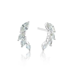 White Gold Cruved 0.88ct Marquise Diamond Earrings angled and front view