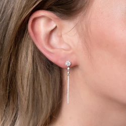 White Gold Diamond Bar Drop Earrings Angled Outwards from Centre
