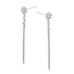 White Gold Diamond Bar Drop Earrings Angled Outwards from Centre