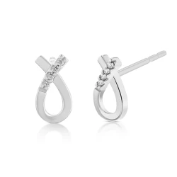 White Gold Diamond Looped Ribbon Earrings front and side view