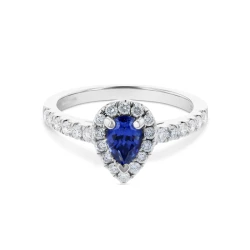 White Gold Diamond Sapphire Halo Ring front view