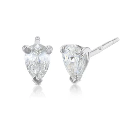 White Gold Pear Cut Diamond Earrings one front and one side view