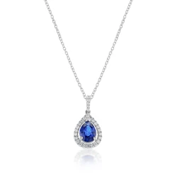 White Gold Pear Sapphire & Diamond Pendant