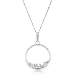 White Gold Scattered Diamond Circle Pendant Close Up