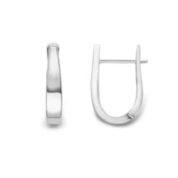 White Gold Tapered Huggie Hoop Earrings front and side view