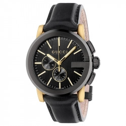 Gucci Gents G-Chrono Black Index Leather Strap Watch - 44mm