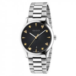 Gucci Steel G-Timeless Black Guilloche Dial Watch - 38mm