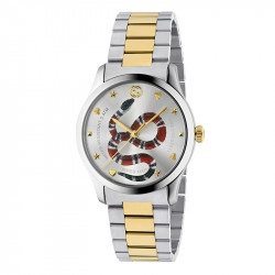 Gucci Steel & Yellow PVD G-Timeless Silver & Snake Motif Dial Watch - 38mm