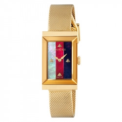 Gucci Ladies Yellow PVD G-Frame White/Red/Blue Mother-of-Pearl Dial Watch - 21mm