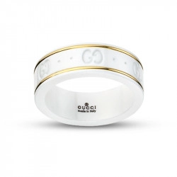 Gucci 18ct Yellow Gold & White Zirconia Icon Collection Thin Band Ring - 7mm
