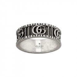Gucci Aged Silver Marmont Collection GG Band Ring - 8mm