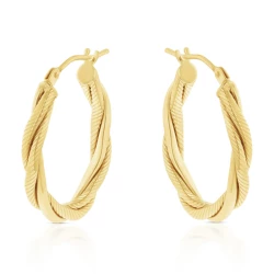 Yellow Gold 24mm Twisted Hoop Earrings angled view