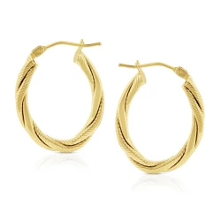 Yellow Gold 24mm Twisted Hoop Earrings side view