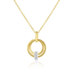 Yellow Gold Diamond Bar Circle Necklace close up