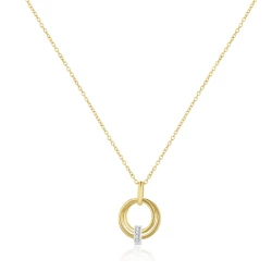 Yellow Gold Diamond Bar Circle Necklace