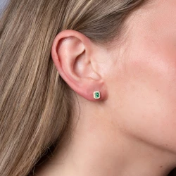 Yellow Gold Emerald and Diamond Cluster Stud Earrings side views
