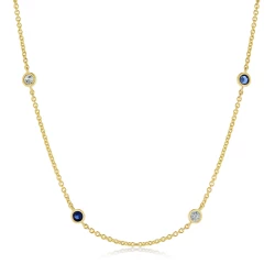 Yellow Gold Sapphire & Diamond by the Yard Necklace Close Up