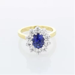 Yellow Gold Sapphire and Diamond Cluster Ring Flat