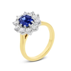Yellow Gold Sapphire and Diamond Cluster Ring