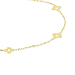 Yellow Gold Trace Chain & Open Flower Delicate Bracelet Close Up