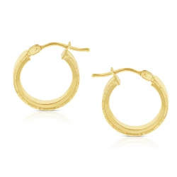 Yellow Gold Wide Diamond Cut Hoop Earrings side view