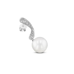 Yoko Classic Collection 18ct White Gold Freshwater Pearl & Diamond Swirl Drop Earrings