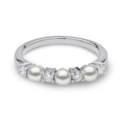 Yoko Eclipse Collection 18ct White Gold Three Akoya Pearl & Diamond Ring