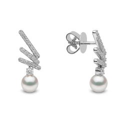 Yoko Sleek Collection 18ct White Gold Akoya Pearl & Diamond Bars Drop Style Earrings
