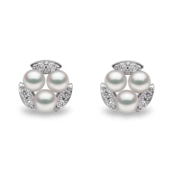 Yoko Sleek Collection 18ct White Gold Akoya Pearl & Diamond Round Stud Earrings