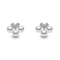 Yoko Sleek Collection 18ct White Gold Akoya Pearl & Diamond Small "V" Stud Earrings