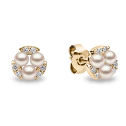 Yoko London Sleek Collection 18ct Yellow Gold Akoya Pearl & Diamond Round Stud Earrings